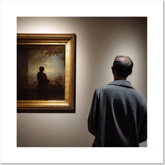 A person in a museum gallery, looking at a painting, of a person, who is looking at, or painting, a painting Wall Art by ARTificial42